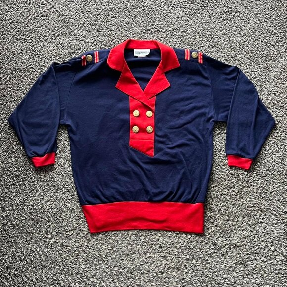 Peter Popovitch Tops - Vintage Peter Popovitch Uniform Polo Womens Large Red Military-like Navy Coastal